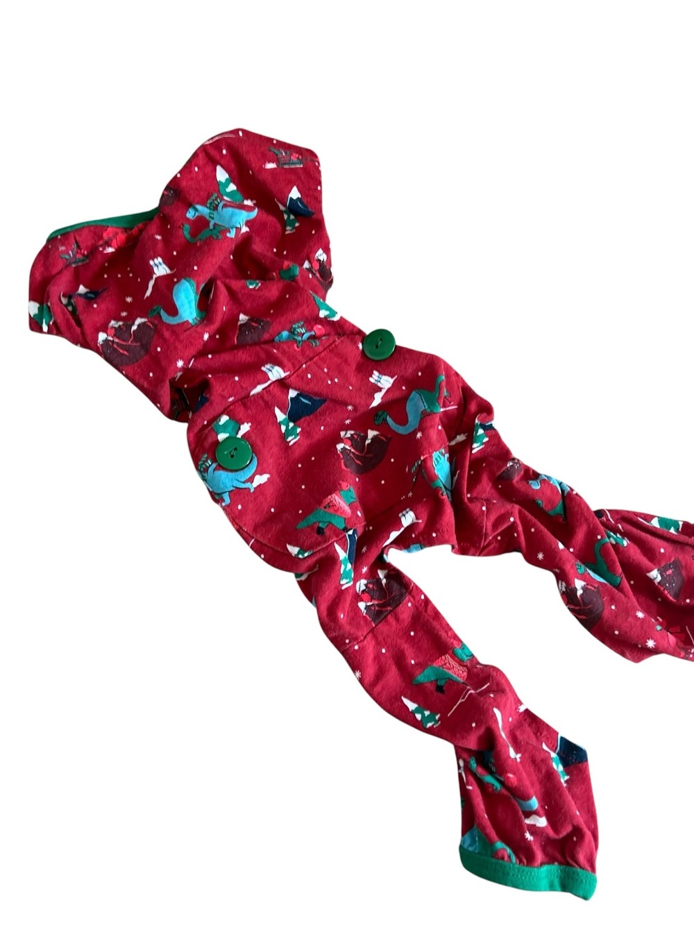 Christmas Red Dinosaur Pup Pet Dog Pajamas Onesie Holiday Style Puppy Medium Fit